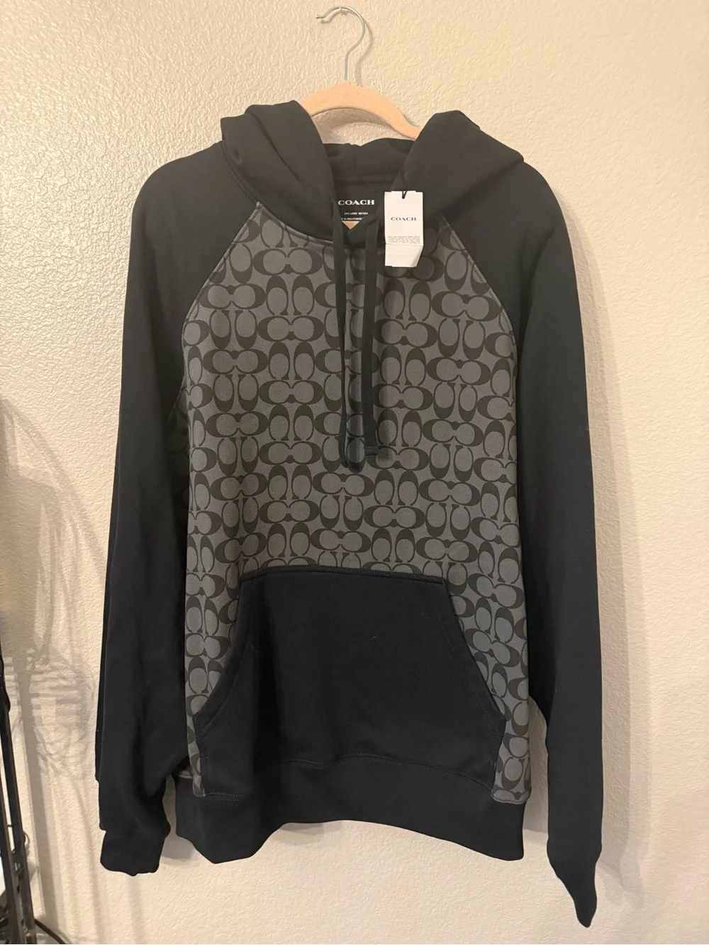 Coach Men’s Black & Gray Signature Logo Pullover Hoodie